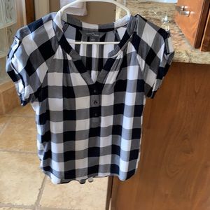 Blue and white checked tunic top